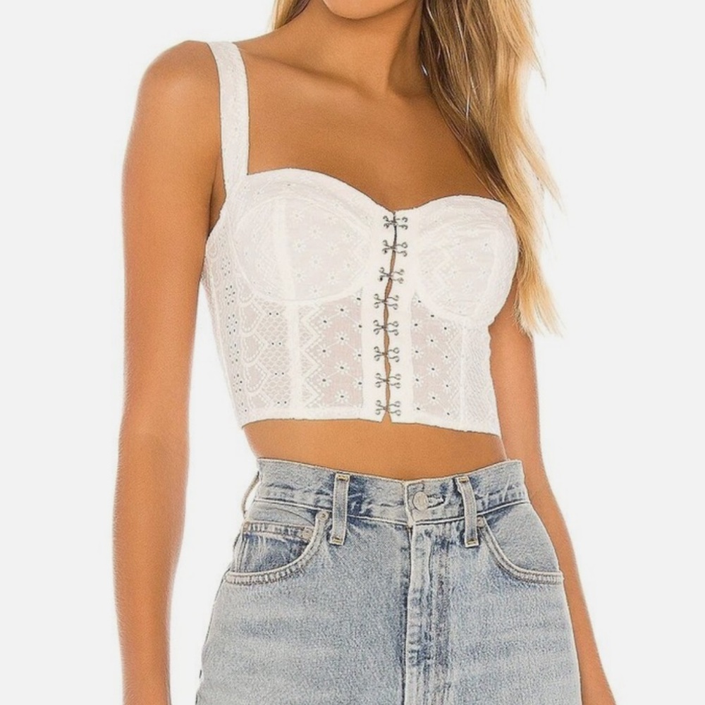 superdown White Eyelet Lace Crop Top